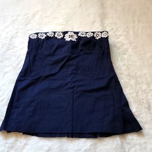 J. Crew Embroidered Navy strapless top - Size 2